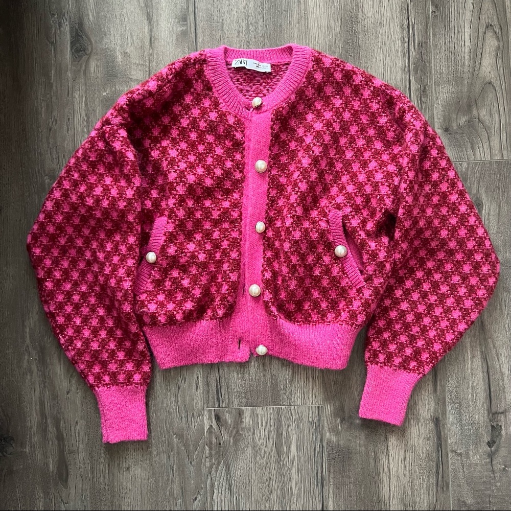 Zara Knit Puff Sleeve Textured Cardigan
